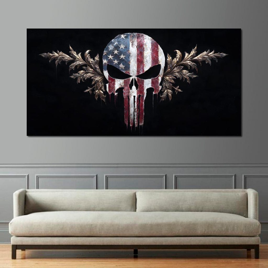 Stars Stripes Resolute Skull Canvas Wall Art