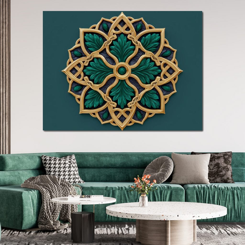 Gilded Emerald Knot Medallion Canvas Wall Art