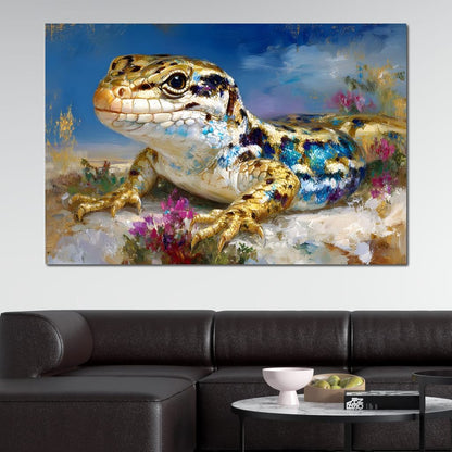 Golden Lizard Meadow Glow Canvas Wall Art