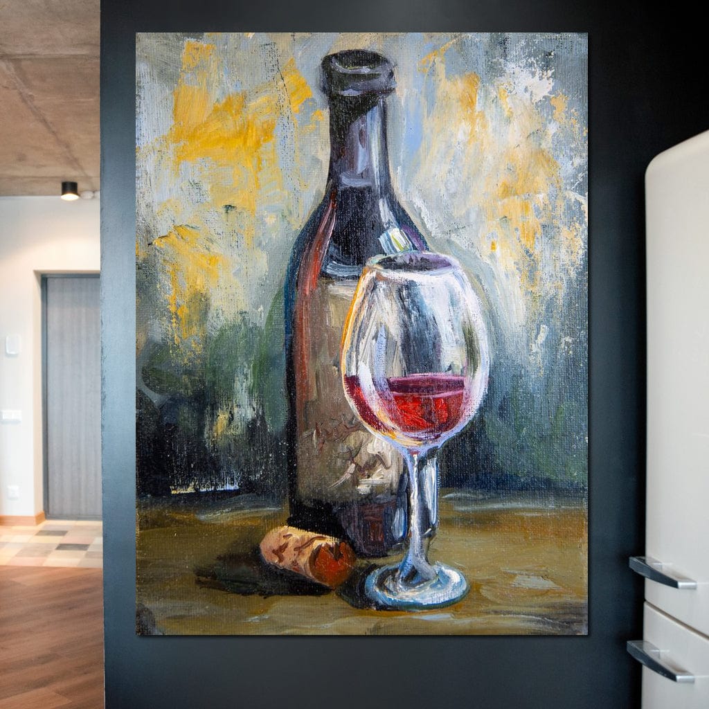 Bottle & Glass of Wine Canvas Wall Art