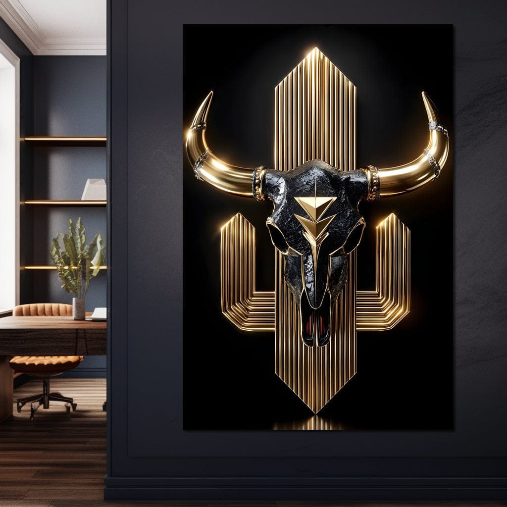 Golden Bull Deco Skull Majesty Canvas Wall Art
