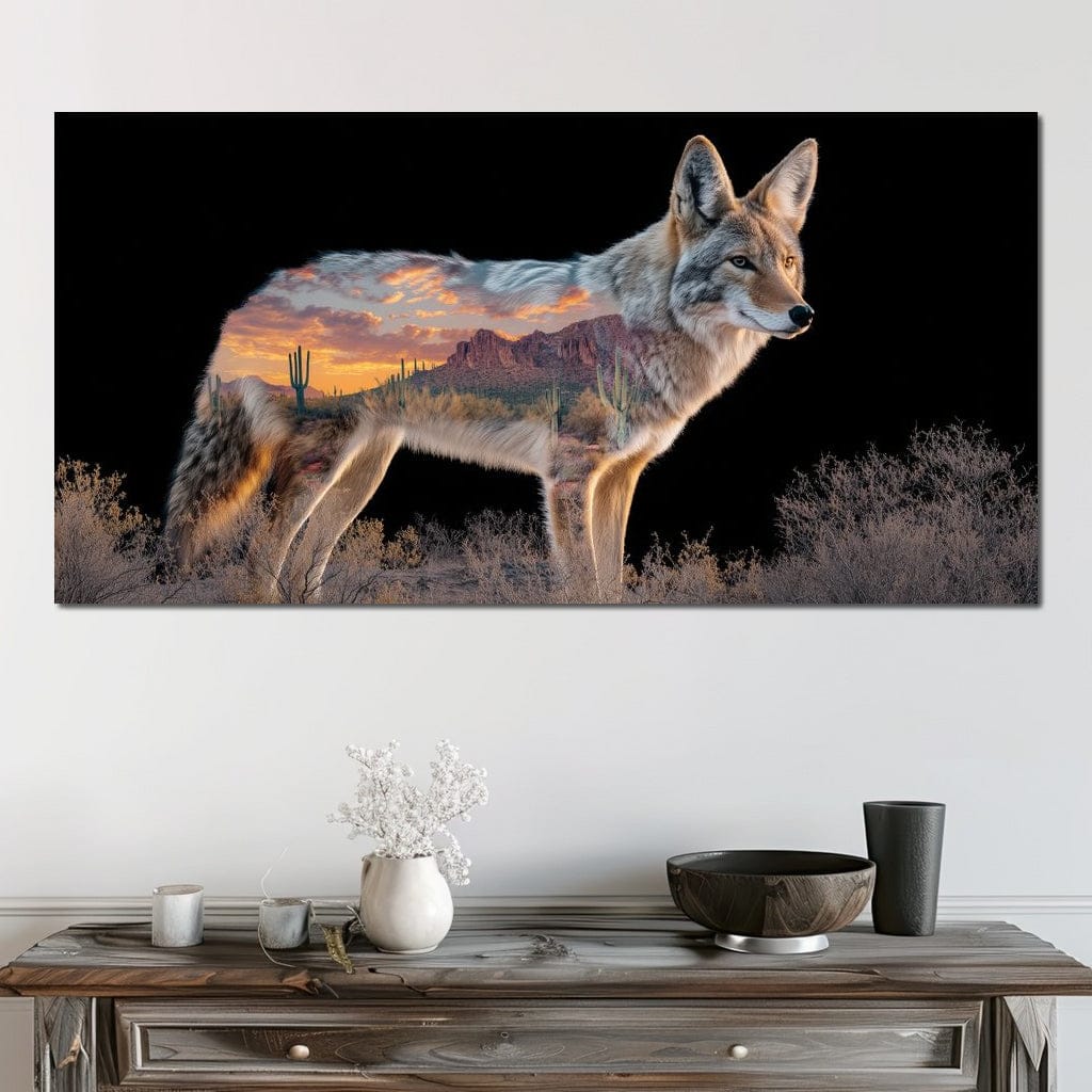 Desert Coyote Sunset Vista Canvas Wall Art