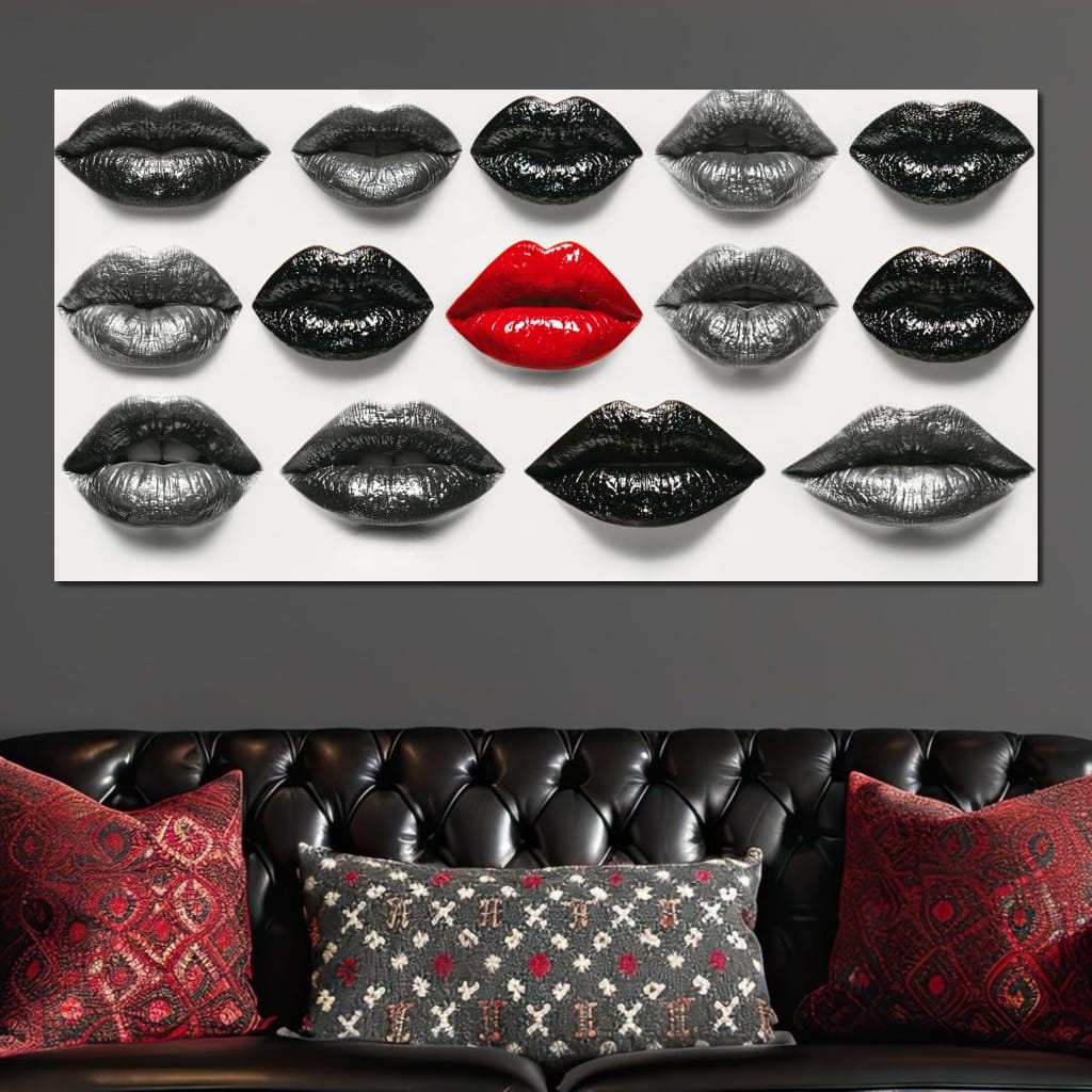 Breaking The Monotone Rhythm Red Lips Canvas Wall Art
