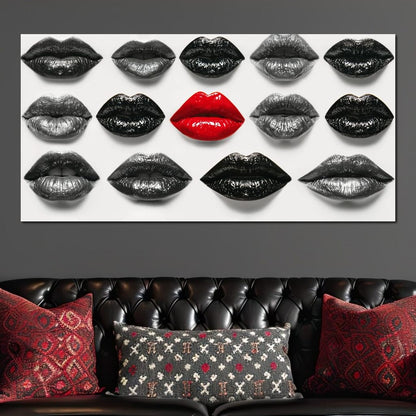 Breaking The Monotone Rhythm Red Lips Canvas Wall Art