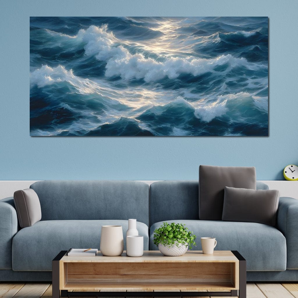 Sunlit Ocean Cresting Waves Canvas Wall Art