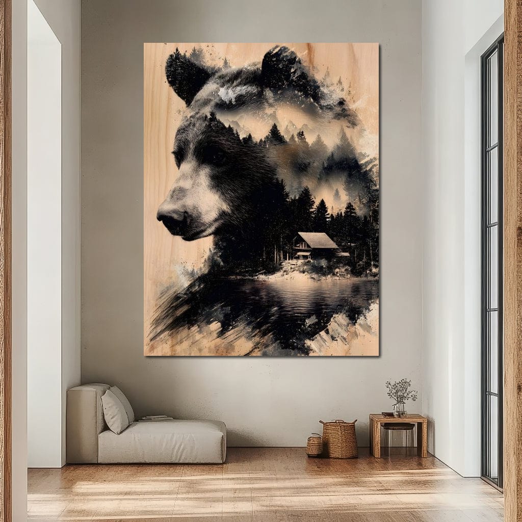 Bear Forest Cabin Reflections Canvas Wall Art