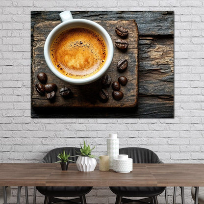 Espresso Essence on Rustic Wood Canvas Wall Art