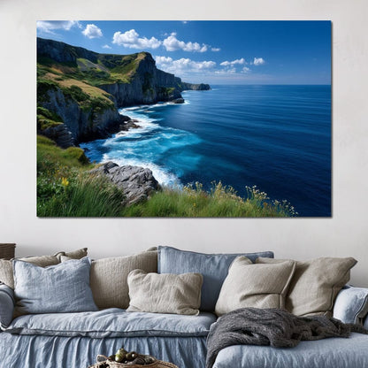 Wild Cliffs Over Blue Sea Canvas Wall Art