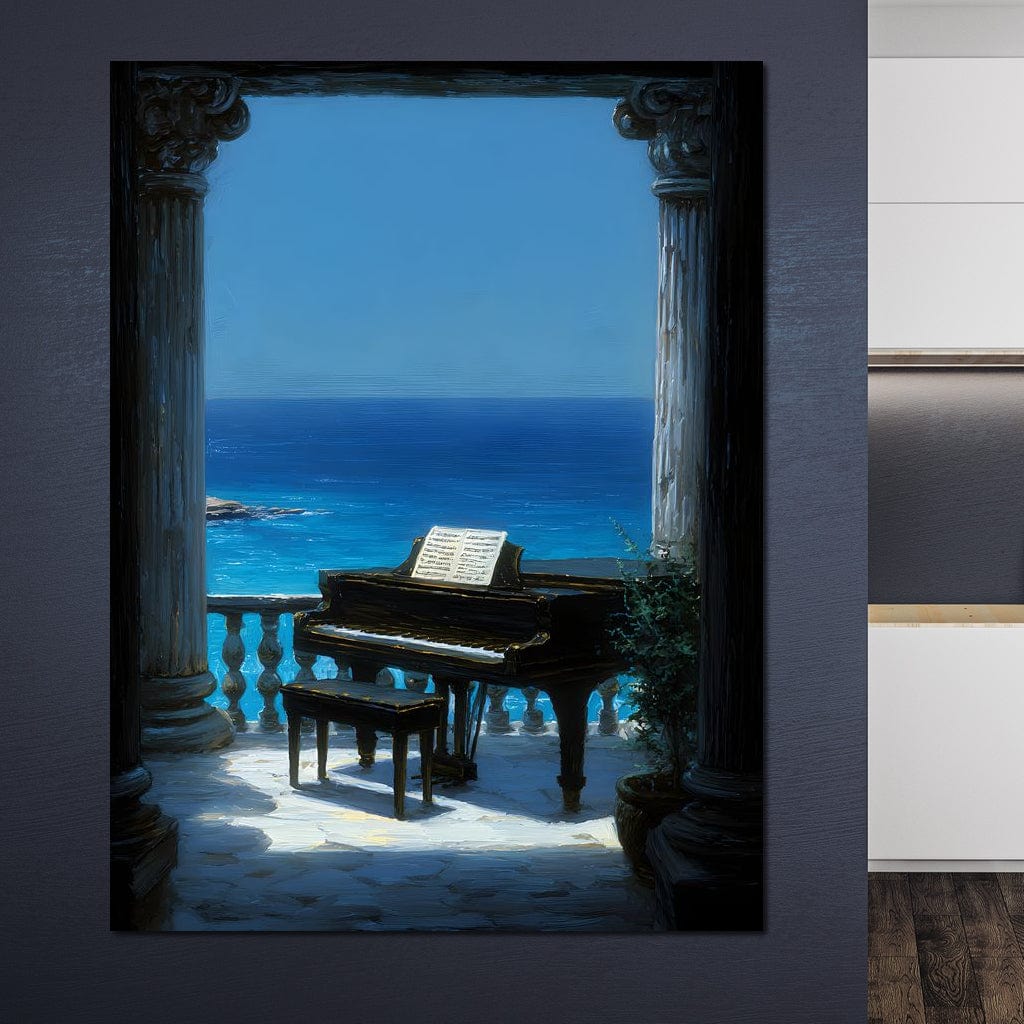 Seaside Sonata Grand Piano View Canvas Wall Art