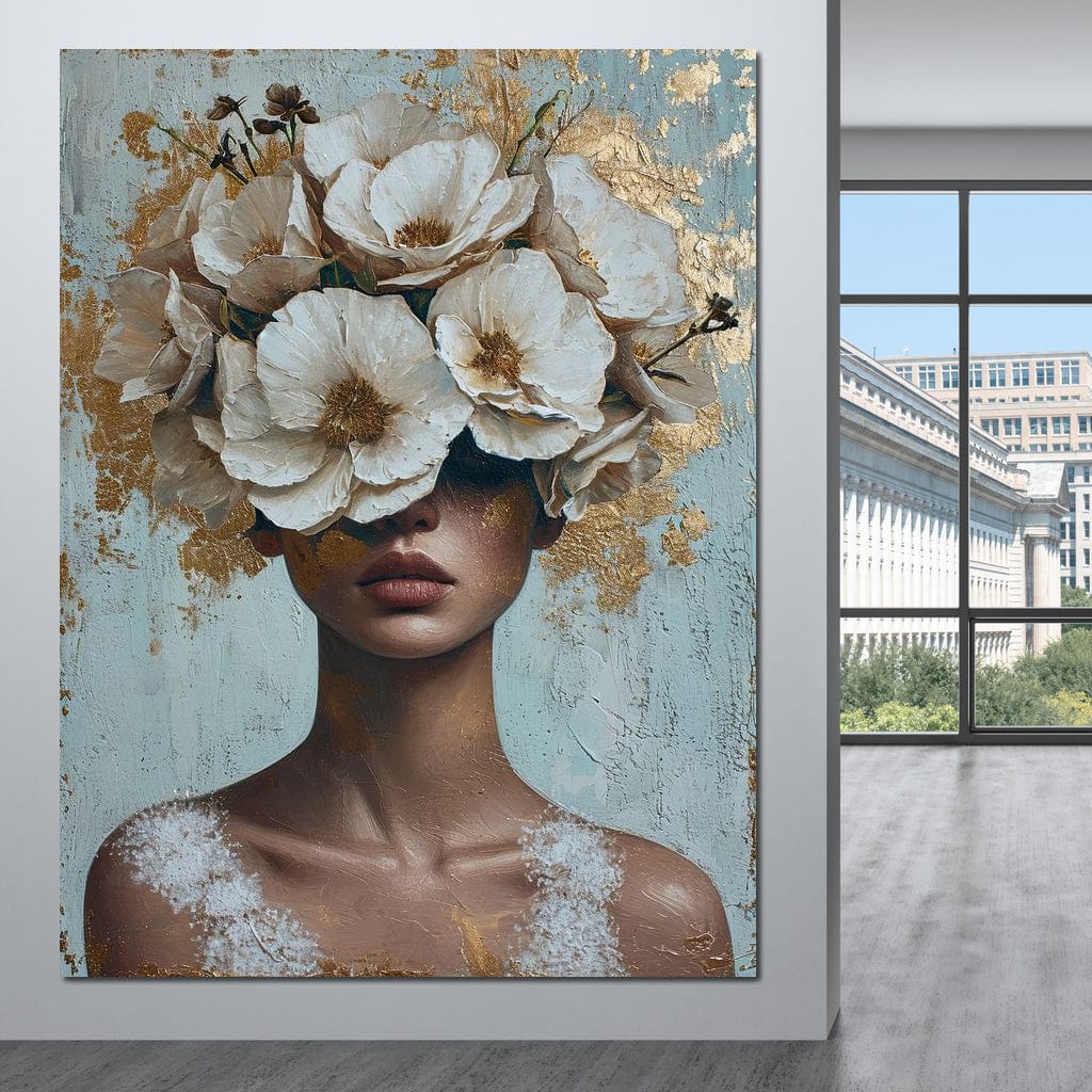 Golden Petal Silhouette Canvas Wall Art