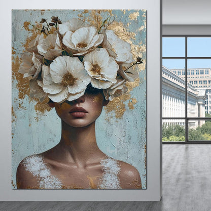 Golden Petal Silhouette Canvas Wall Art