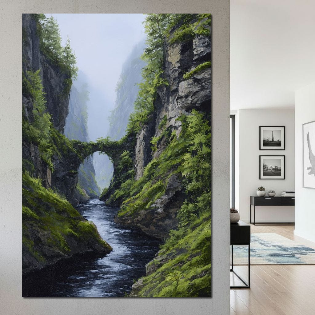 Emerald Gorge Stone Bridge River Canvas Wall Art