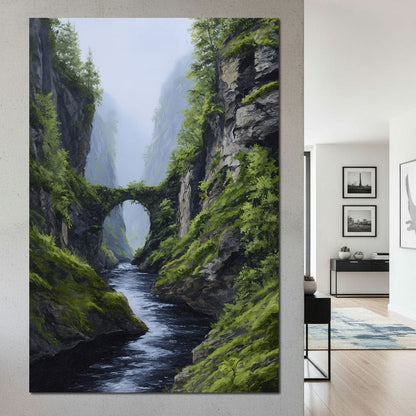 Emerald Gorge Stone Bridge River Canvas Wall Art