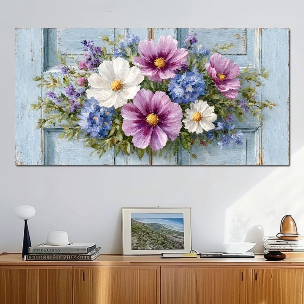 Rustic Pastel Cottage Flowers Canvas Wall Art