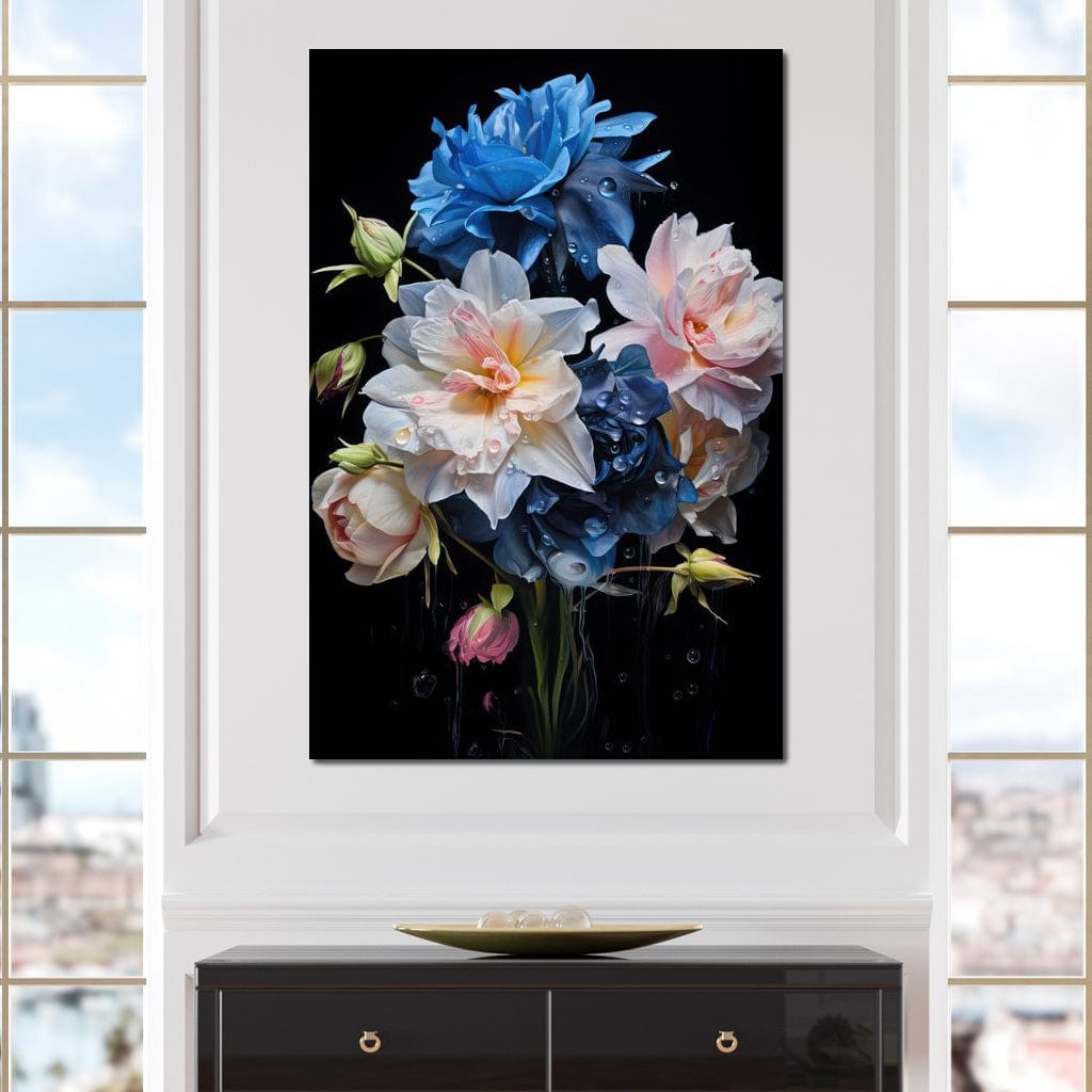 Midnight Flower Symphony Canvas Wall Art