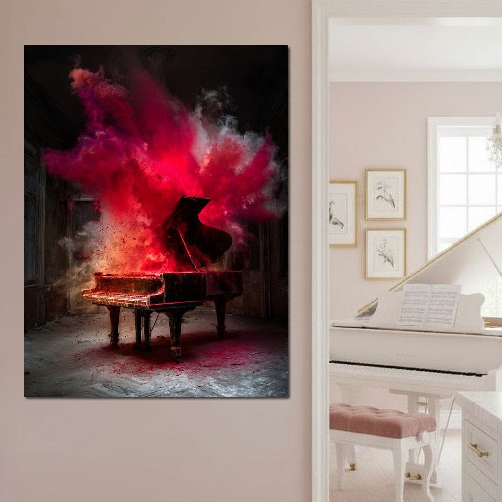 Grand Piano Burst of Vibrant Fire Canvas Wall Art