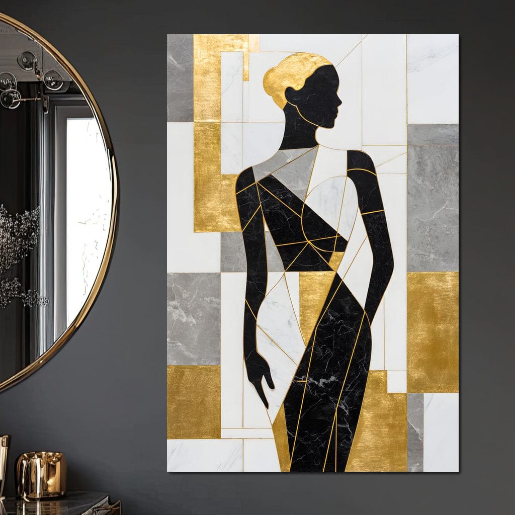 Golden Marble Muse Silhouette Canvas Wall Art