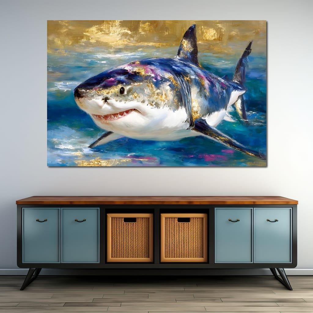 Gilded Great White Hunter Canvas Wall Art
