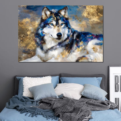 Sapphire Wolf Gold Radiance Canvas Wall Art