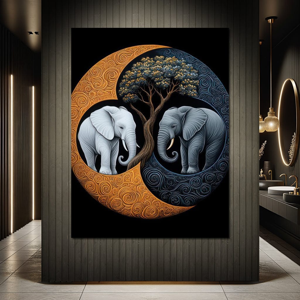 Elephant Yin-Yang Canvas Wall Art