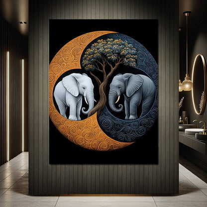 Elephant Yin-Yang Canvas Wall Art