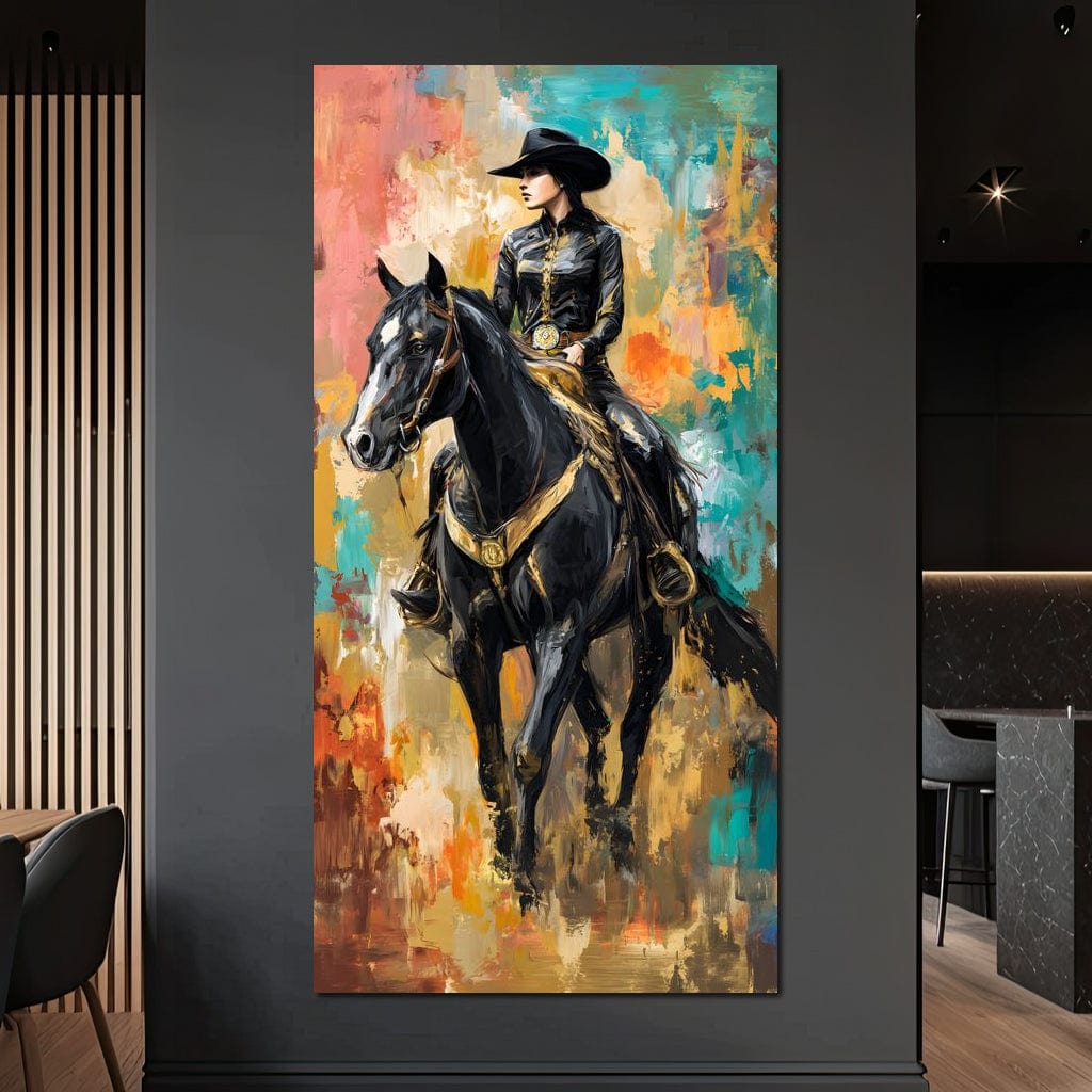 Gallant Cowgirl Riding Midnight Canvas Wall Art
