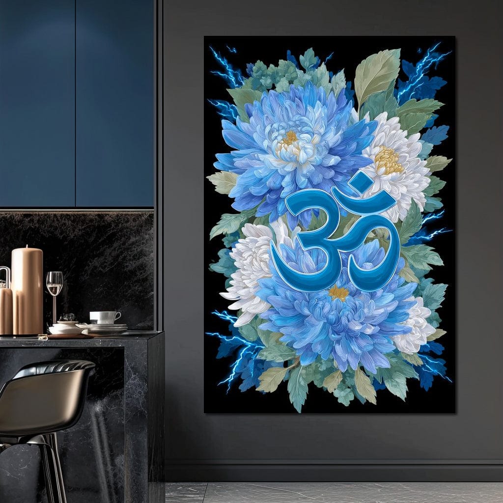 Blue Floral Om Canvas Wall Art