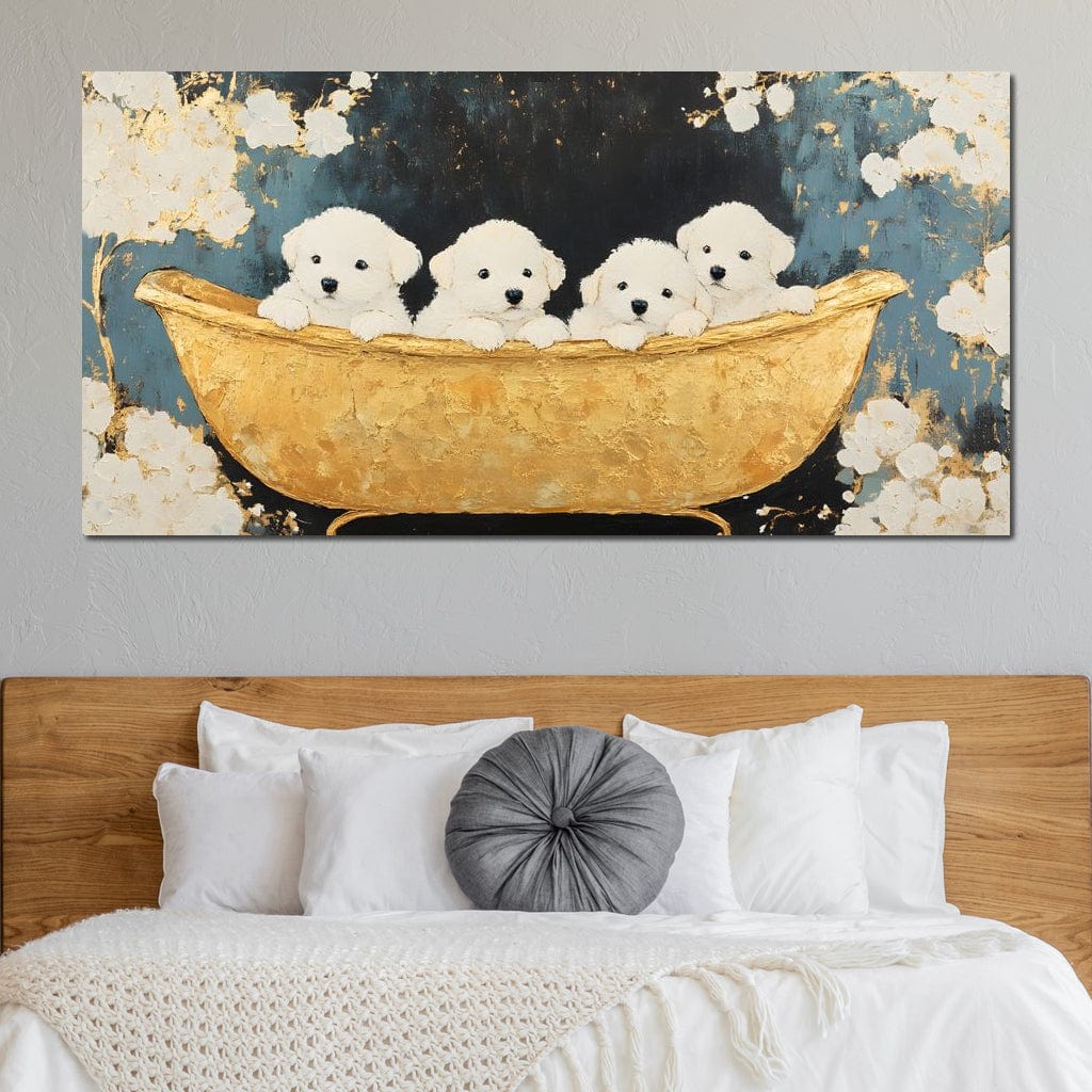 Golden Pups Bath Delight Canvas Wall Art