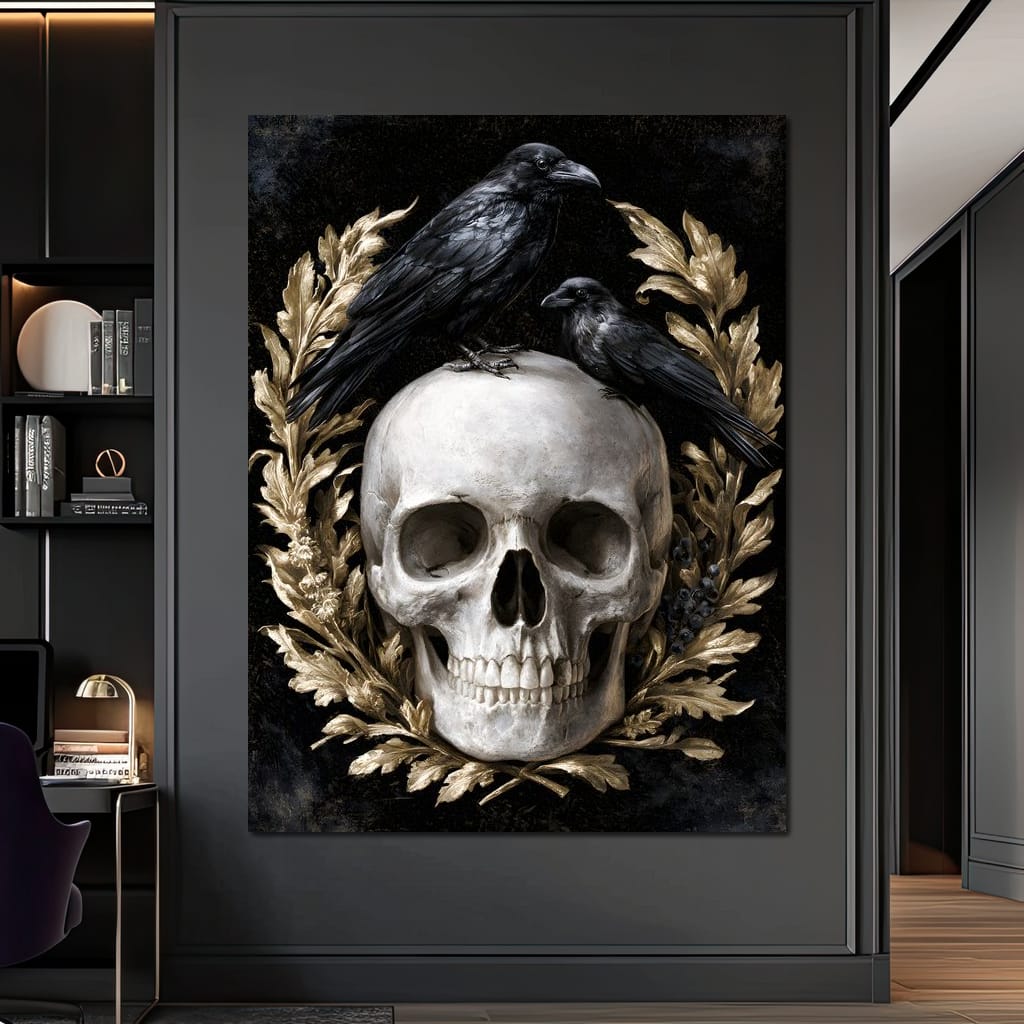 Gilded Crows Upon Bone Canvas Wall Art