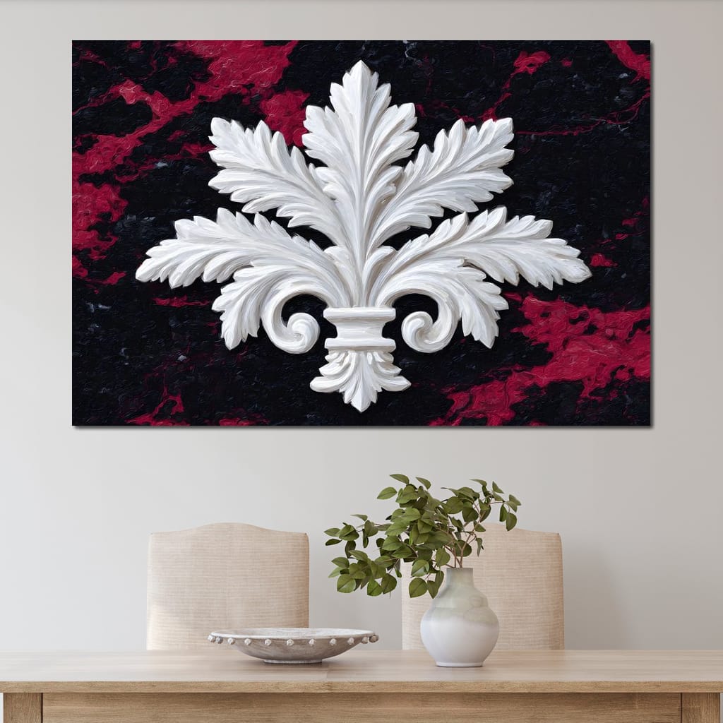 White Fleur De Lis Red Stone Canvas Wall Art