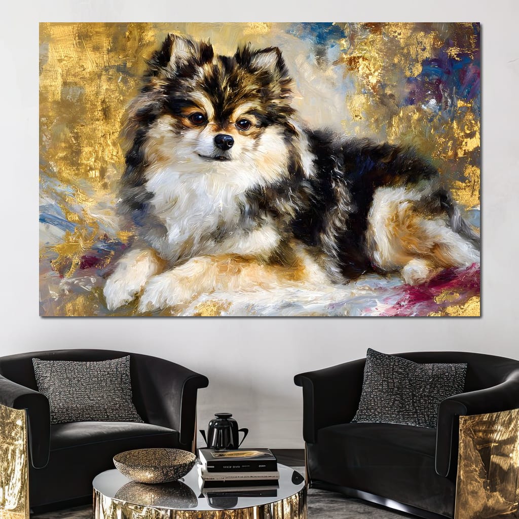 Golden Pomeranian Portrait Glow Canvas Wall Art