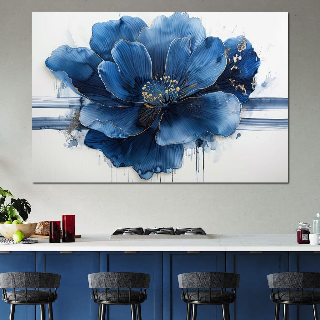 Sapphire Petals with Gold Dew Canvas Wall Art