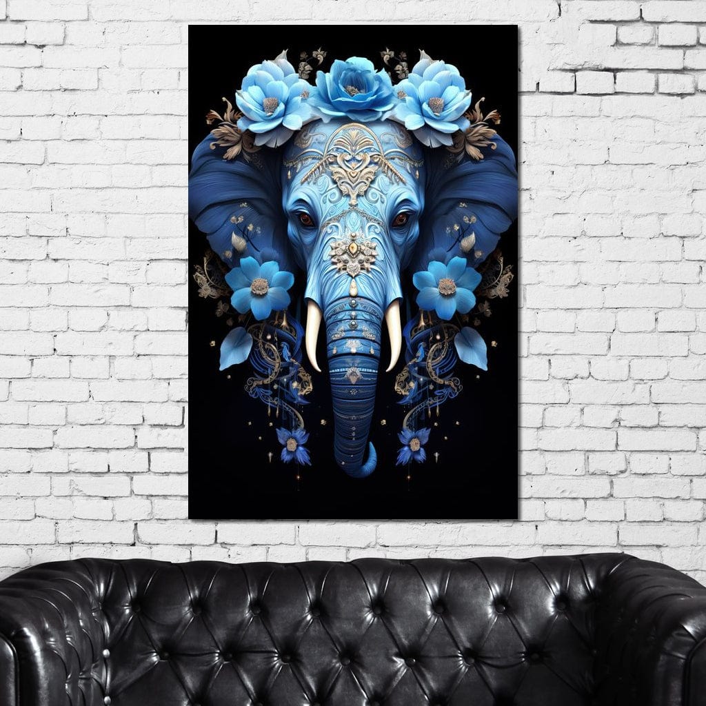 Elephant Bloom in Mystic Blue Canvas Wall Art