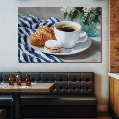 Morning Coffee Pastry & Macaron Canvas Wall Art