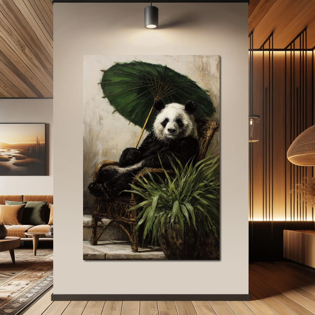 Panda Garden Parasol Calmness Canvas Wall Art