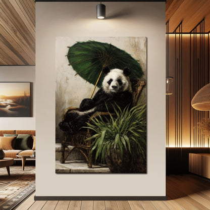 Panda Garden Parasol Calmness Canvas Wall Art