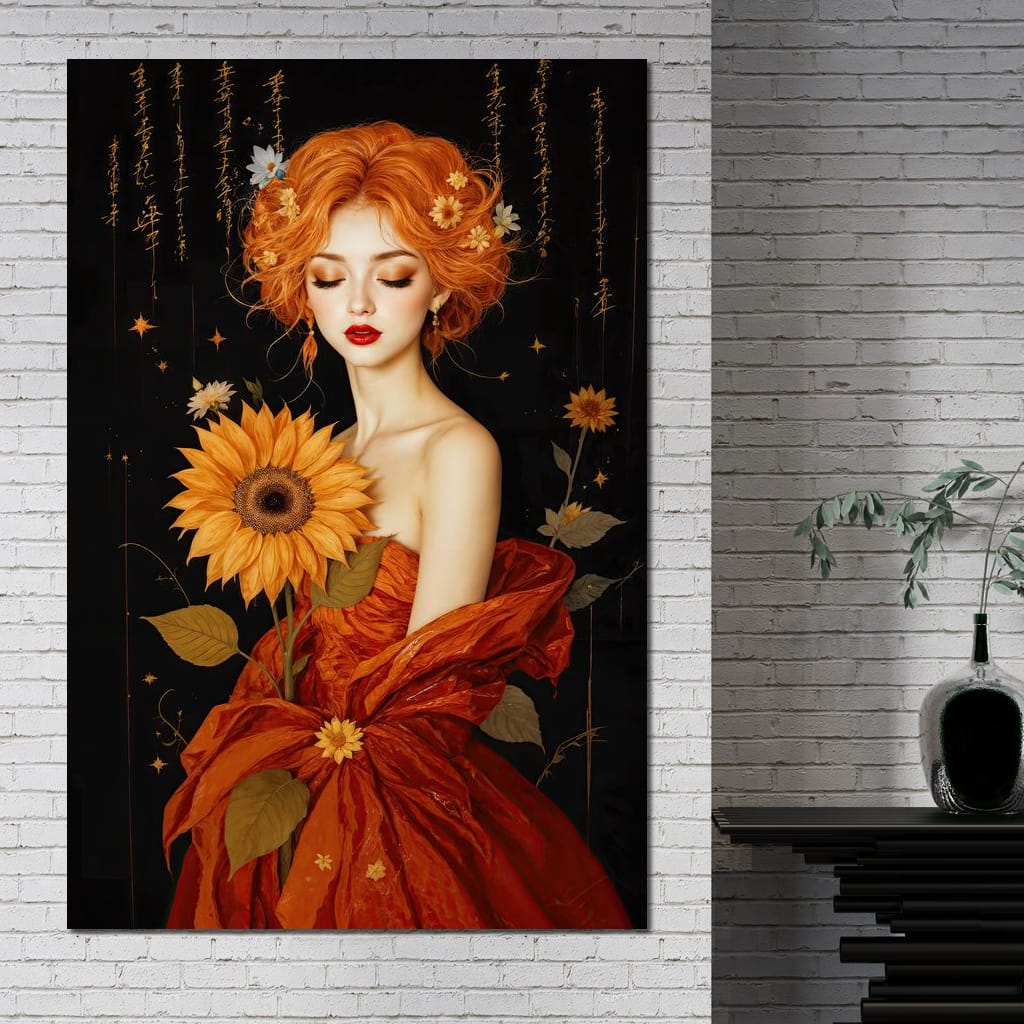 Lady Sunflower Canvas Wall Art