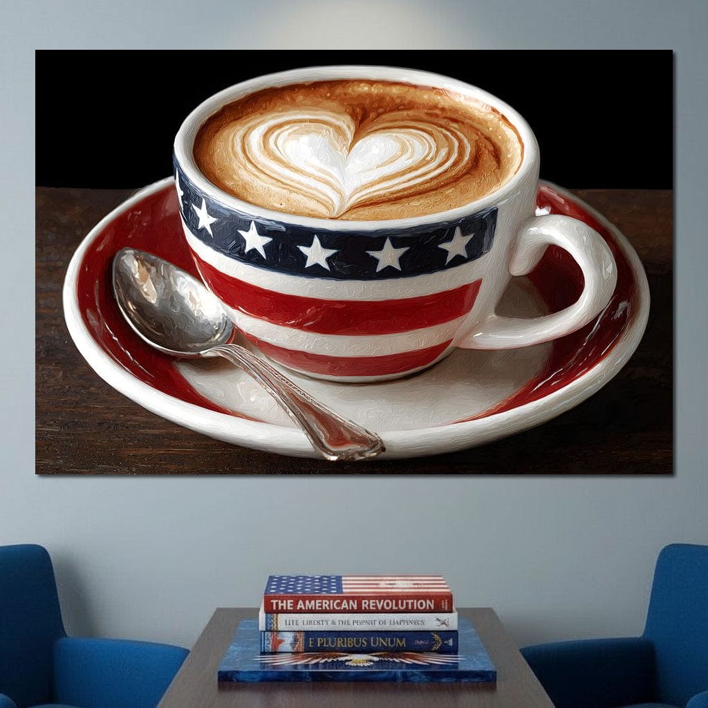 Patriotic Latte Heart Cup Canvas Wall Art