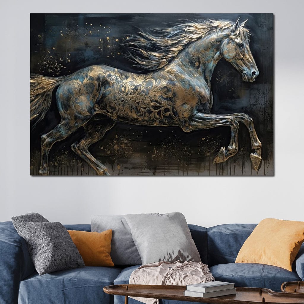 Gilded Grey Horse Canvas Wall Art