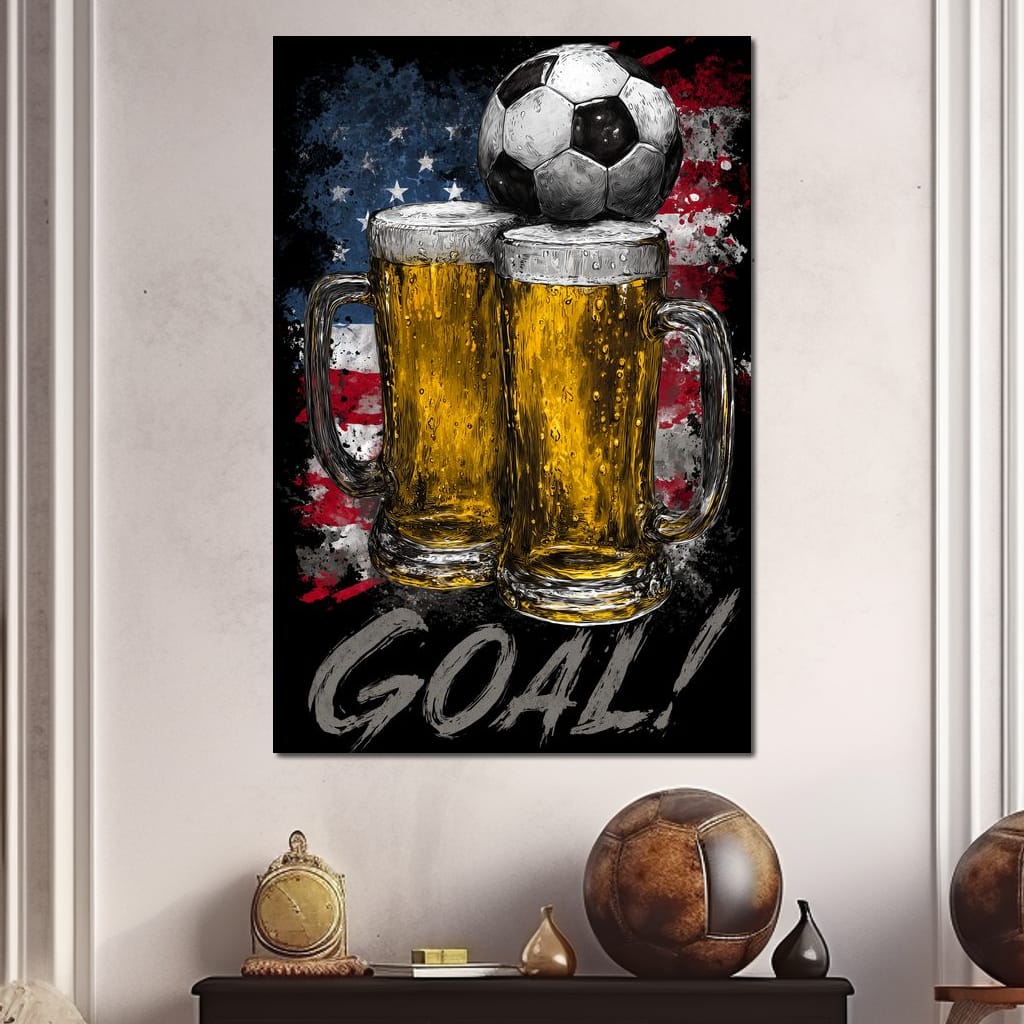USA Soccer Beer Mugs Goal Canvas Wall Art