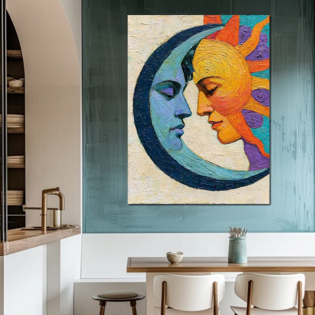 Celestial Lovers Meeting Across Time Canvas Wall Art