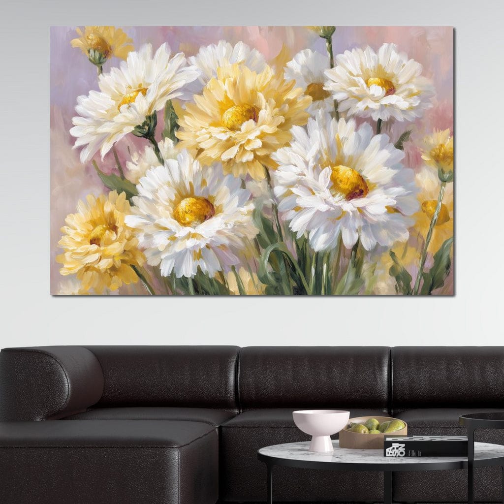 Golden Daisy Garden Glow Canvas Wall Art