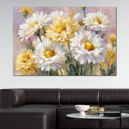 Golden Daisy Garden Glow Canvas Wall Art