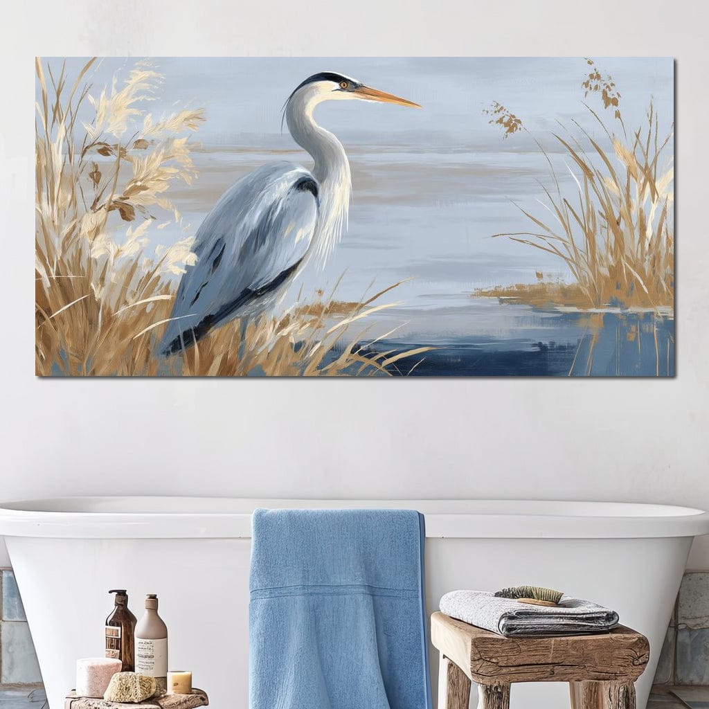 Coastal Heron Marsh Stillness Canvas Wall Art