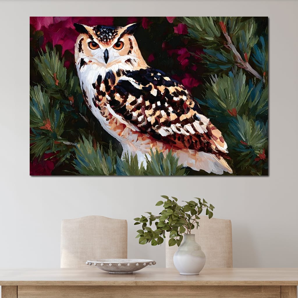 Autumn Pines Watchful Owl Canvas Wall Art