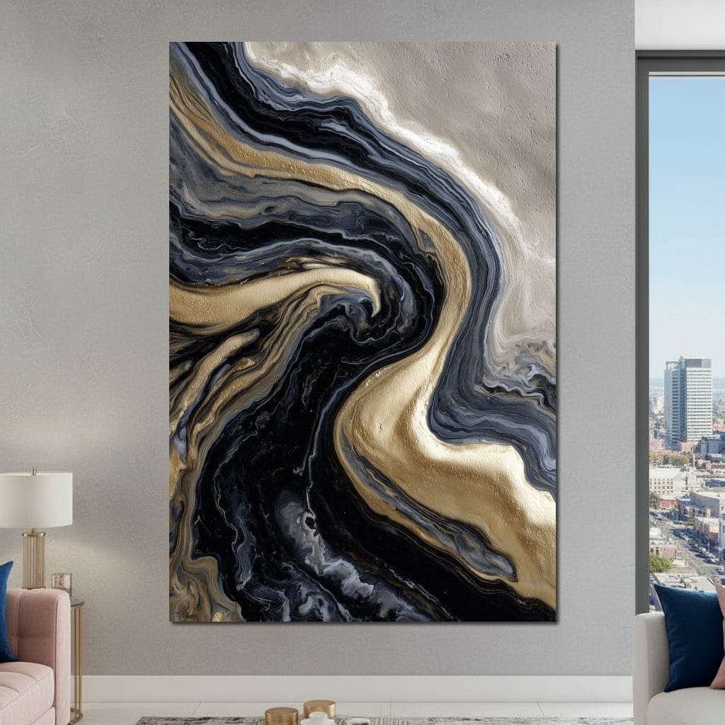 Liquid Gold Onyx Swirl Flow Canvas Wall Art