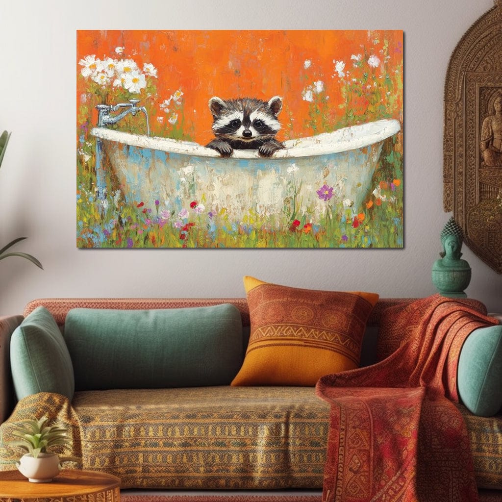 Raccoon Bath Canvas Wall Art