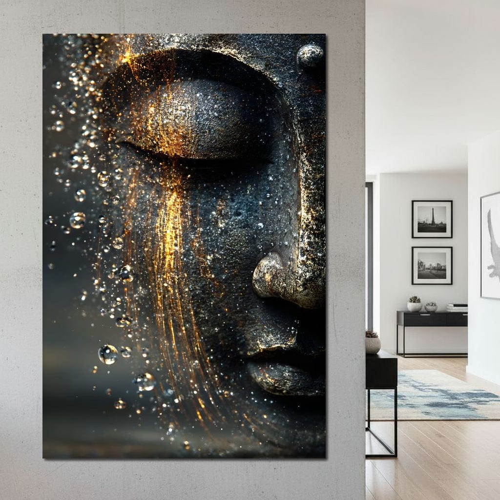 Golden Tranquil Buddha Flow Mirror Canvas Wall Art