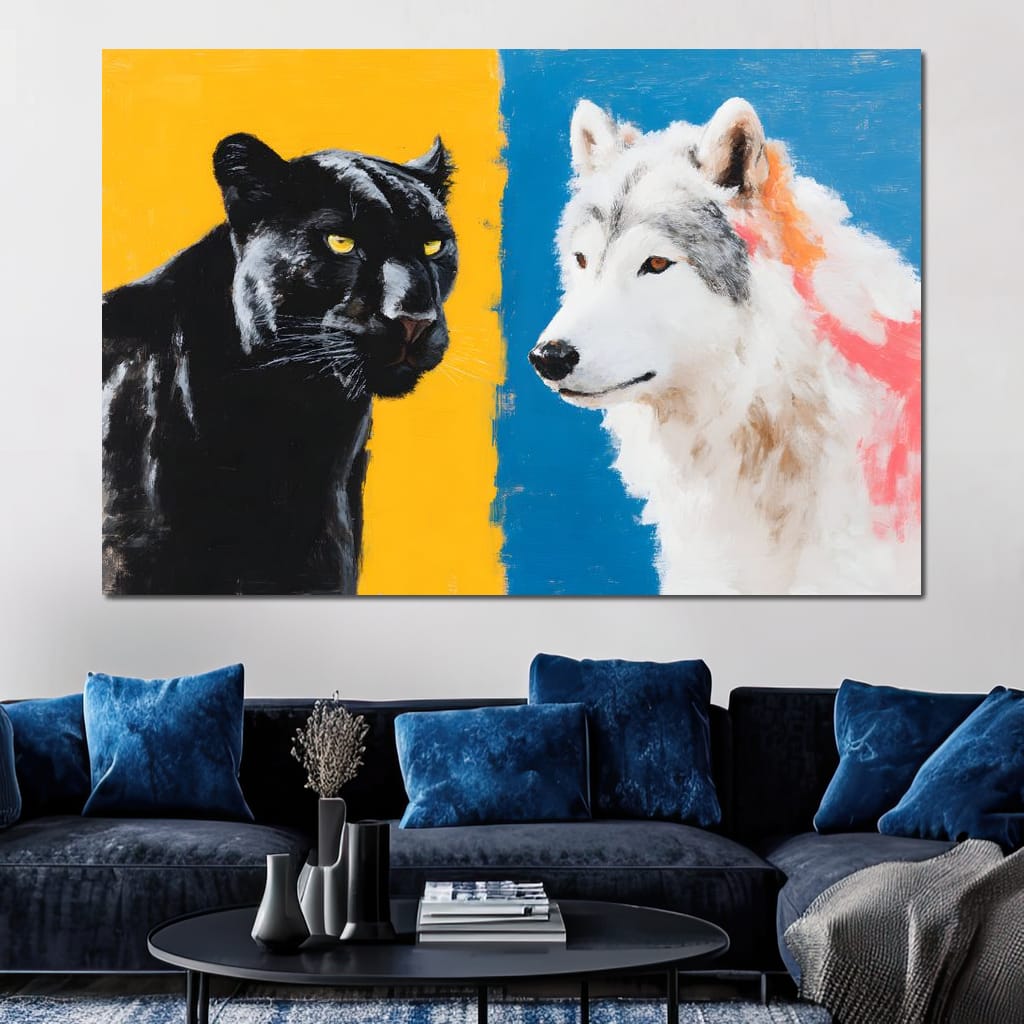 Panther And Wolf Color Clash Canvas Wall Art