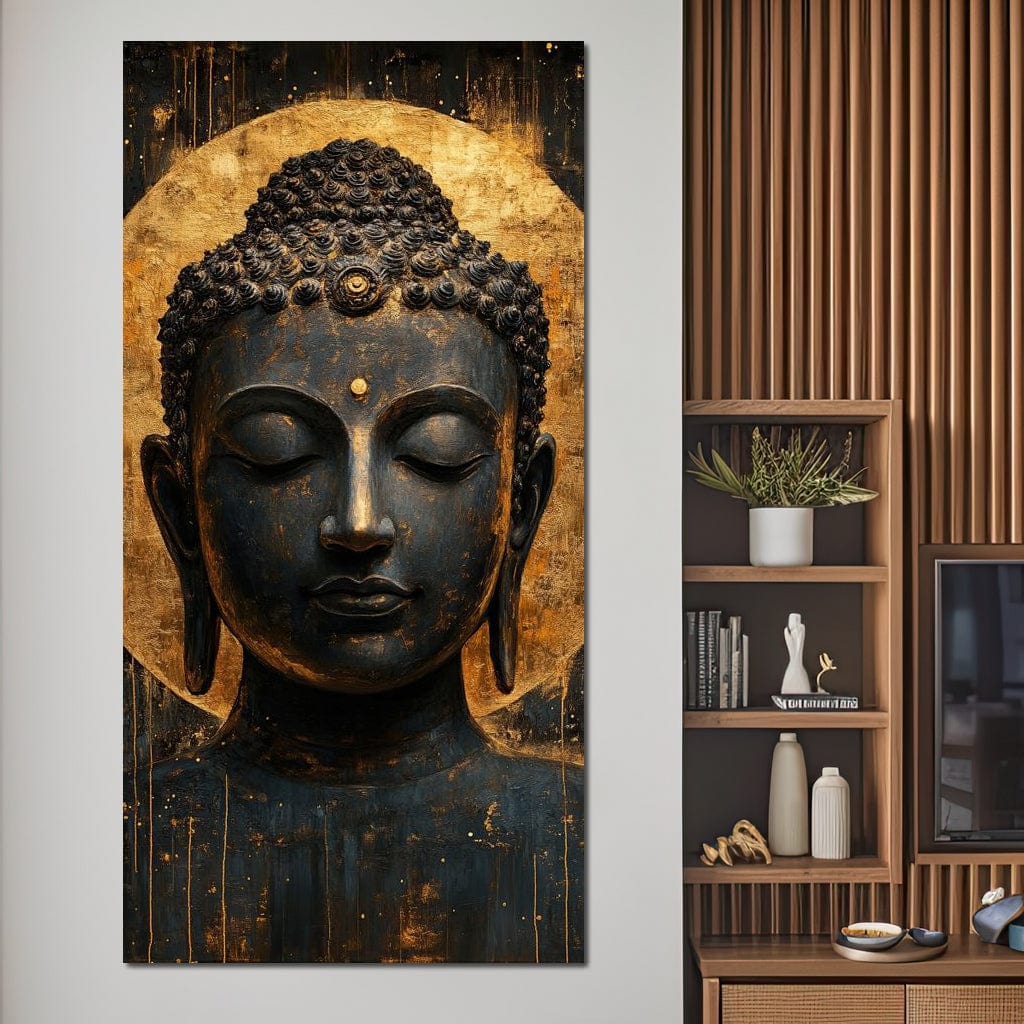 Golden Tranquil Buddha Portrait Canvas Wall Art